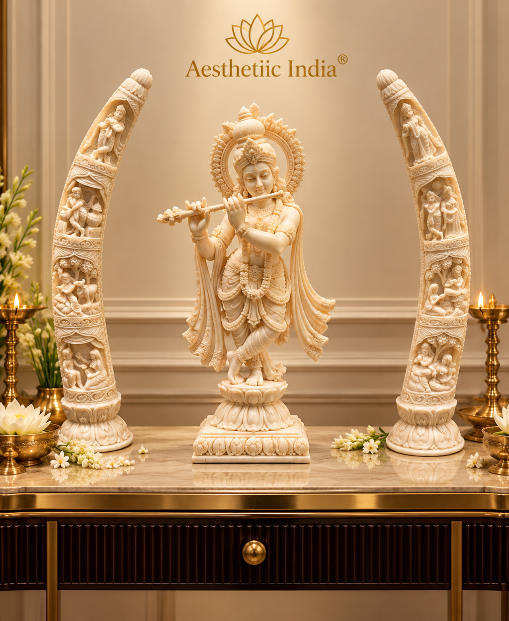 Krishna Leela Tusk Pair – 16 Inches