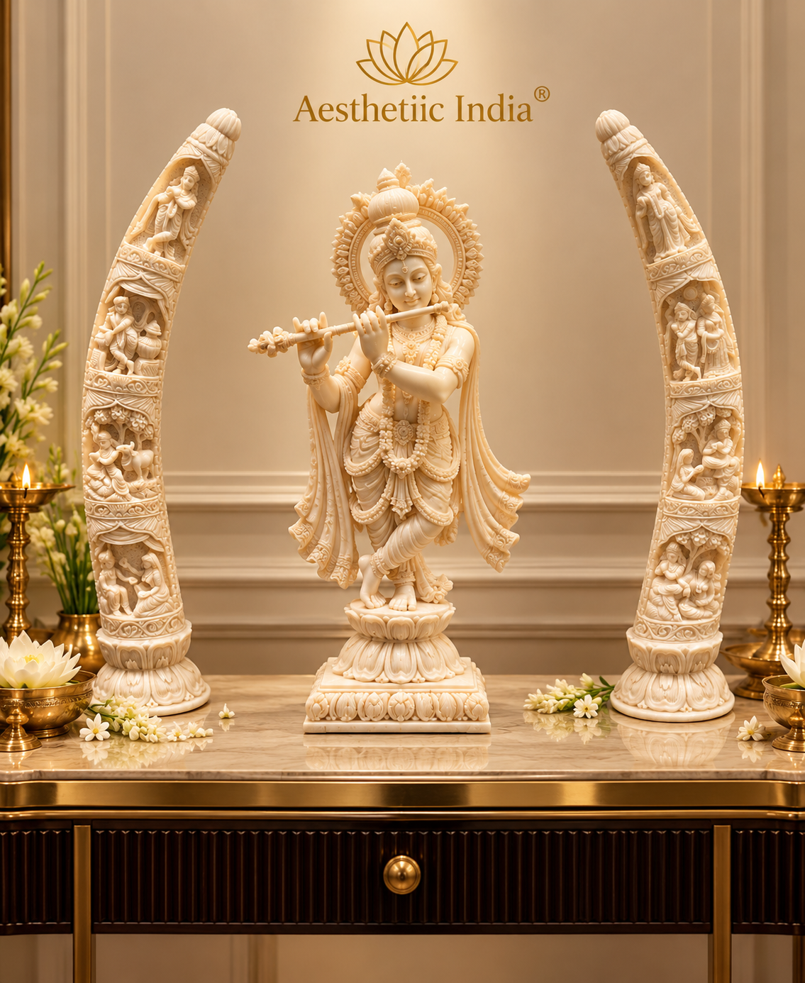 Krishna Leela Tusk Pair – 16 Inches