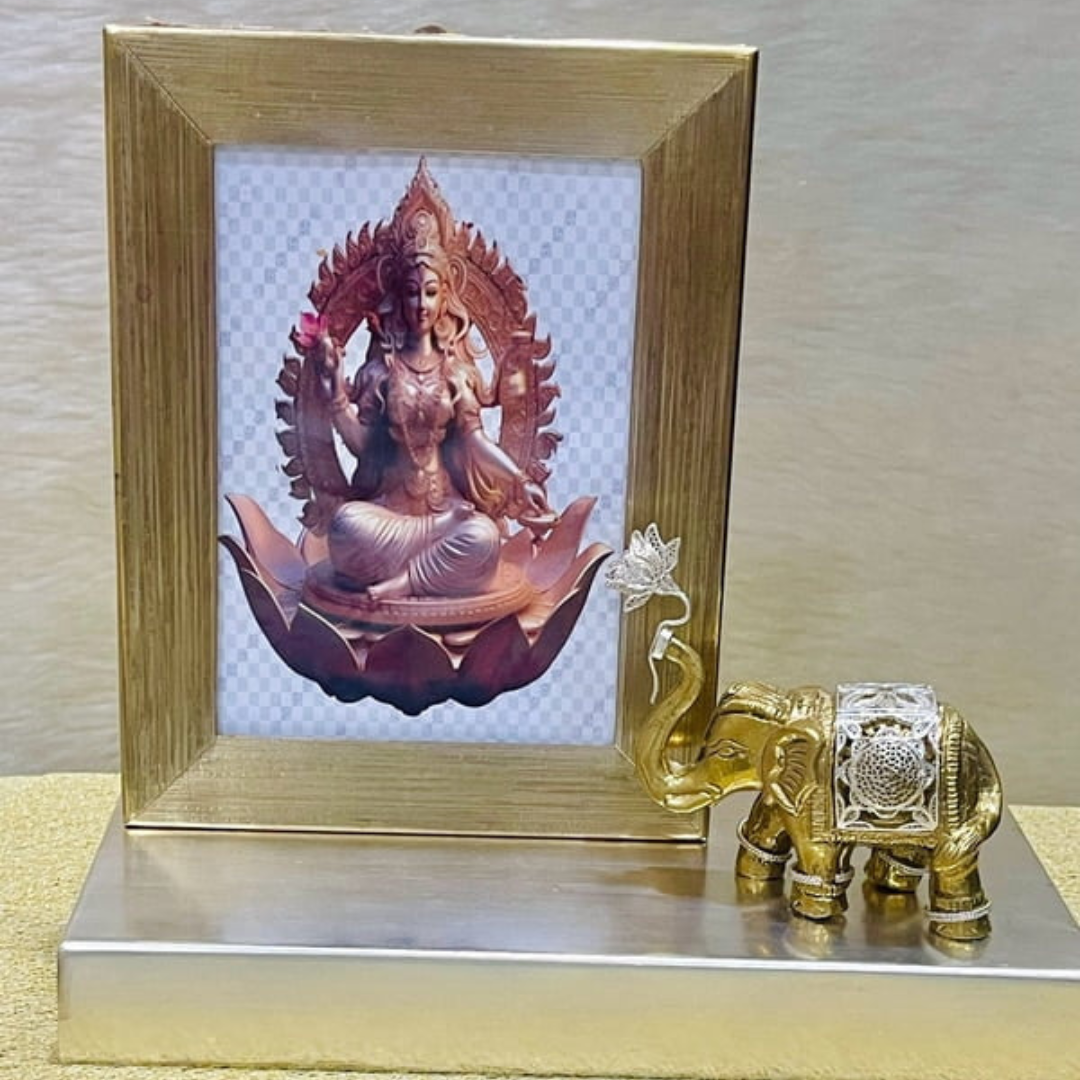 Graceful Elephant and Lotus Silver Filigree Photo Frame