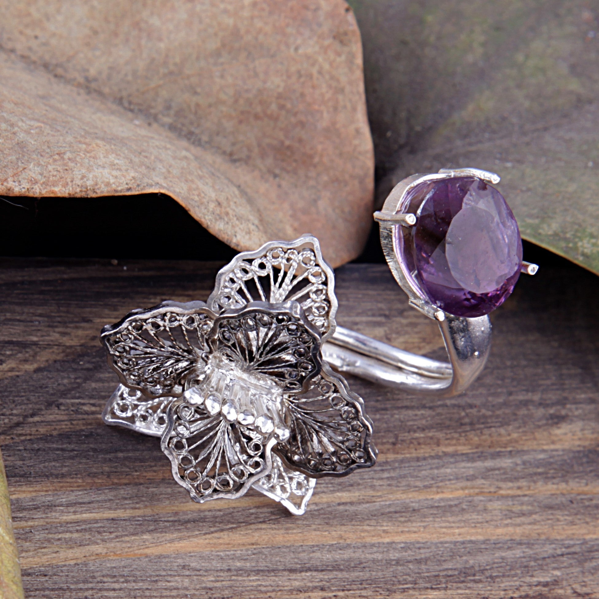 Orquidea Filigree Silver Finger Ring