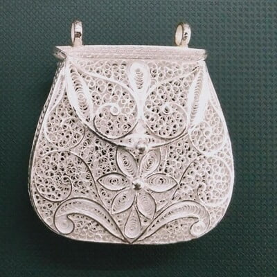 Silver filigree coin/ginni bag