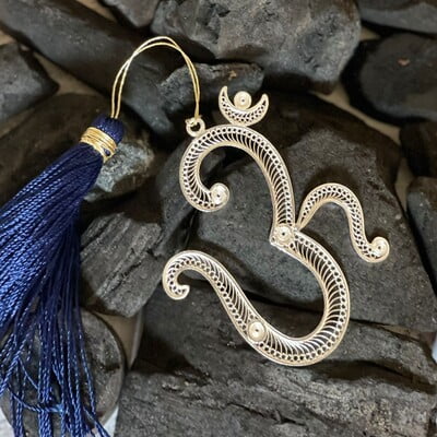 Silver filigree Om bookmark