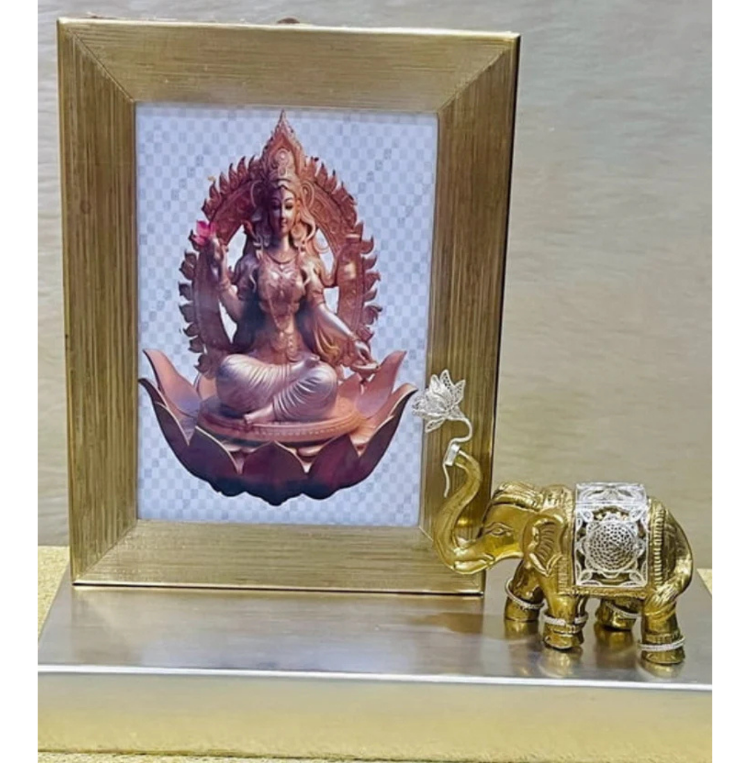 Graceful Elephant and Lotus Silver Filigree Photo Frame
