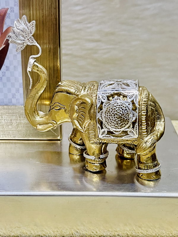 Graceful Elephant and Lotus Silver Filigree Photo Frame