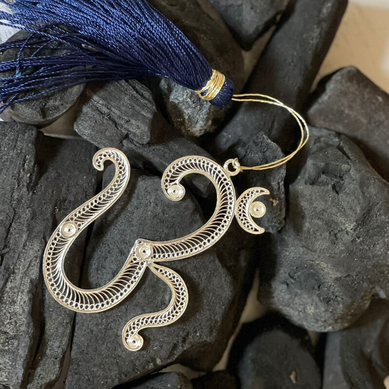 Silver filigree Om bookmark