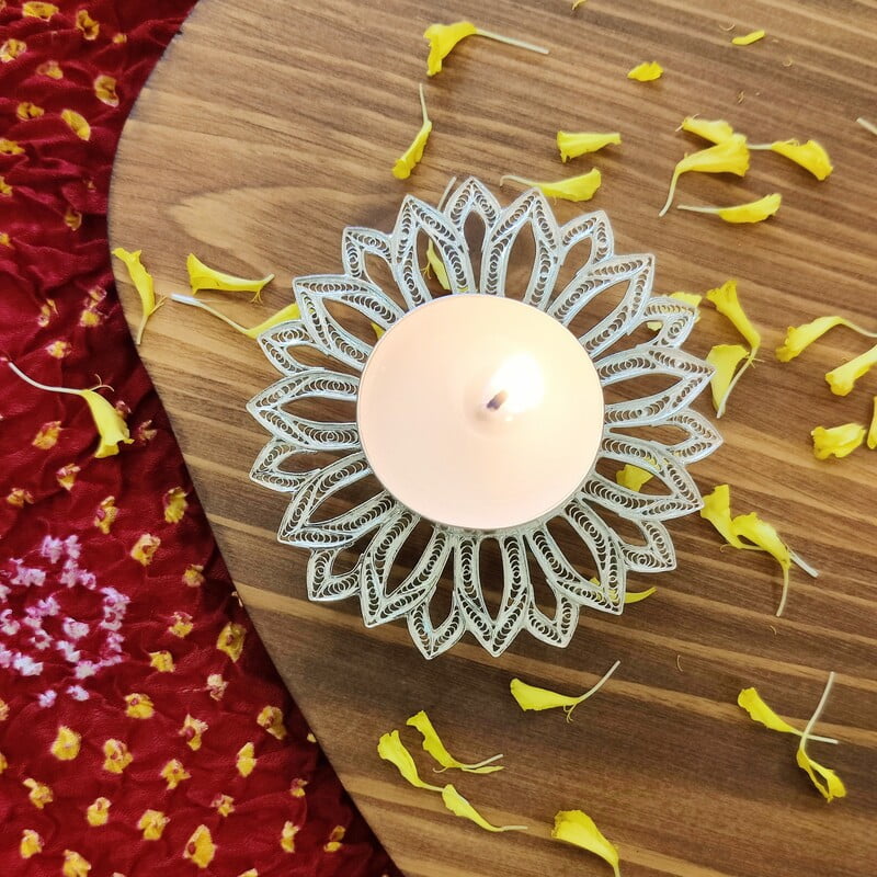 Enchanted Sunflower Silver Filigree Diya