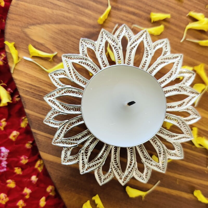 Enchanted Sunflower Silver Filigree Diya