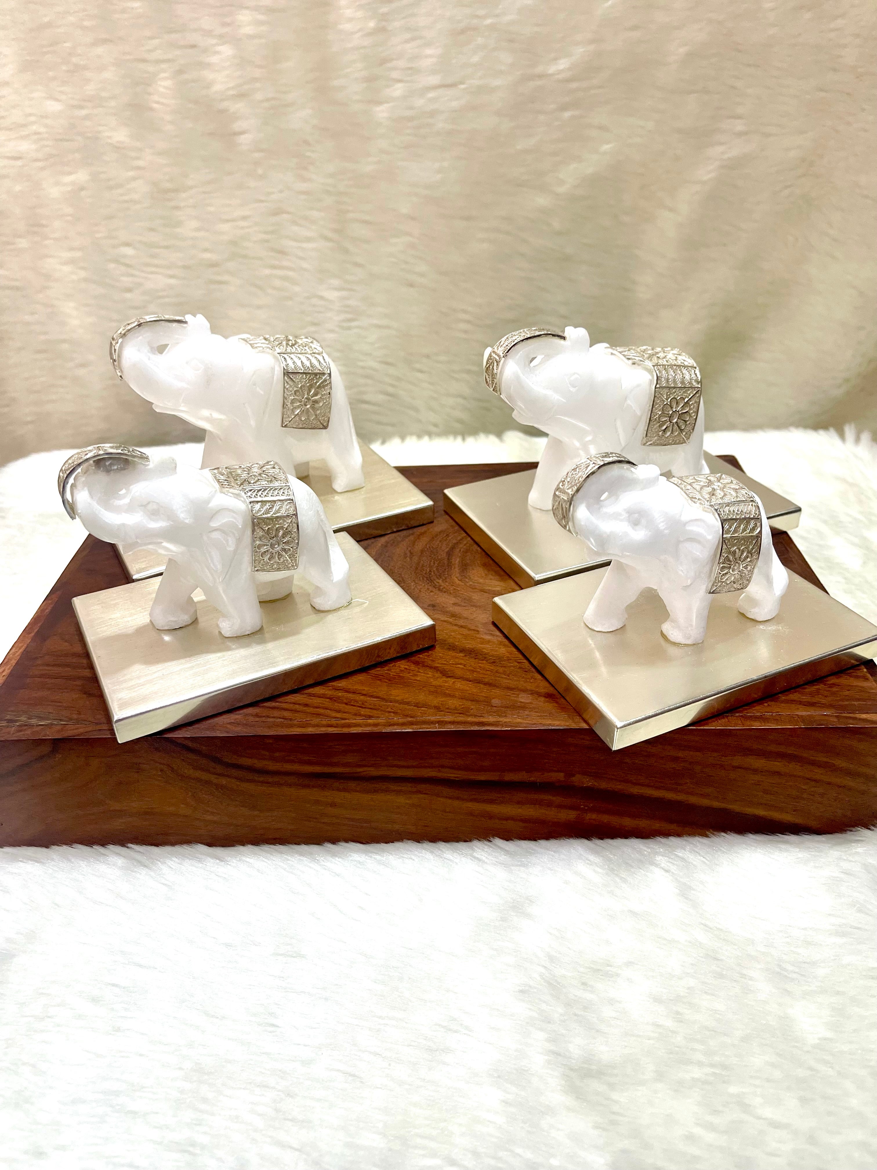 Silver Filigree White Marble Elephant Showpiece 2.5 inch