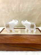 Silver Filigree White Marble Elephant Showpiece 2.5 inch