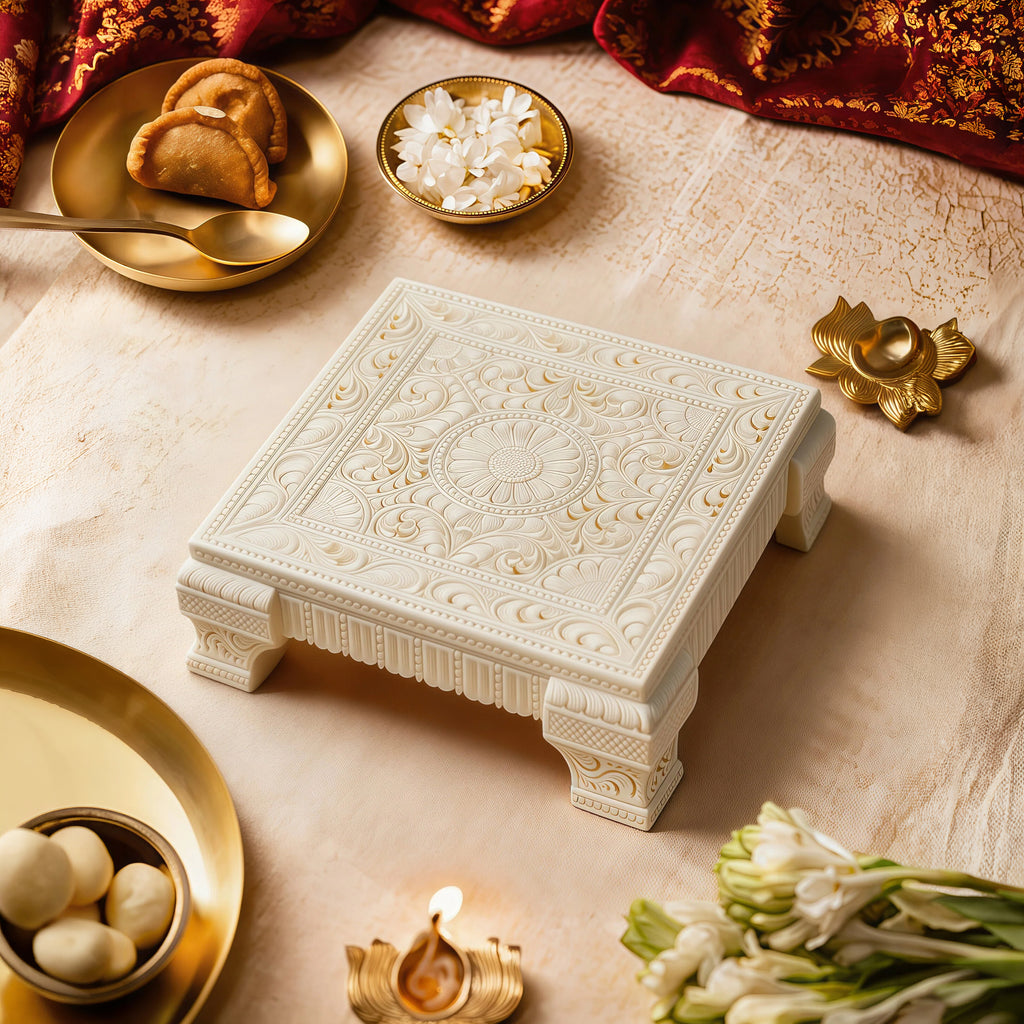 Ivory Look Alike Chowki 5 inch