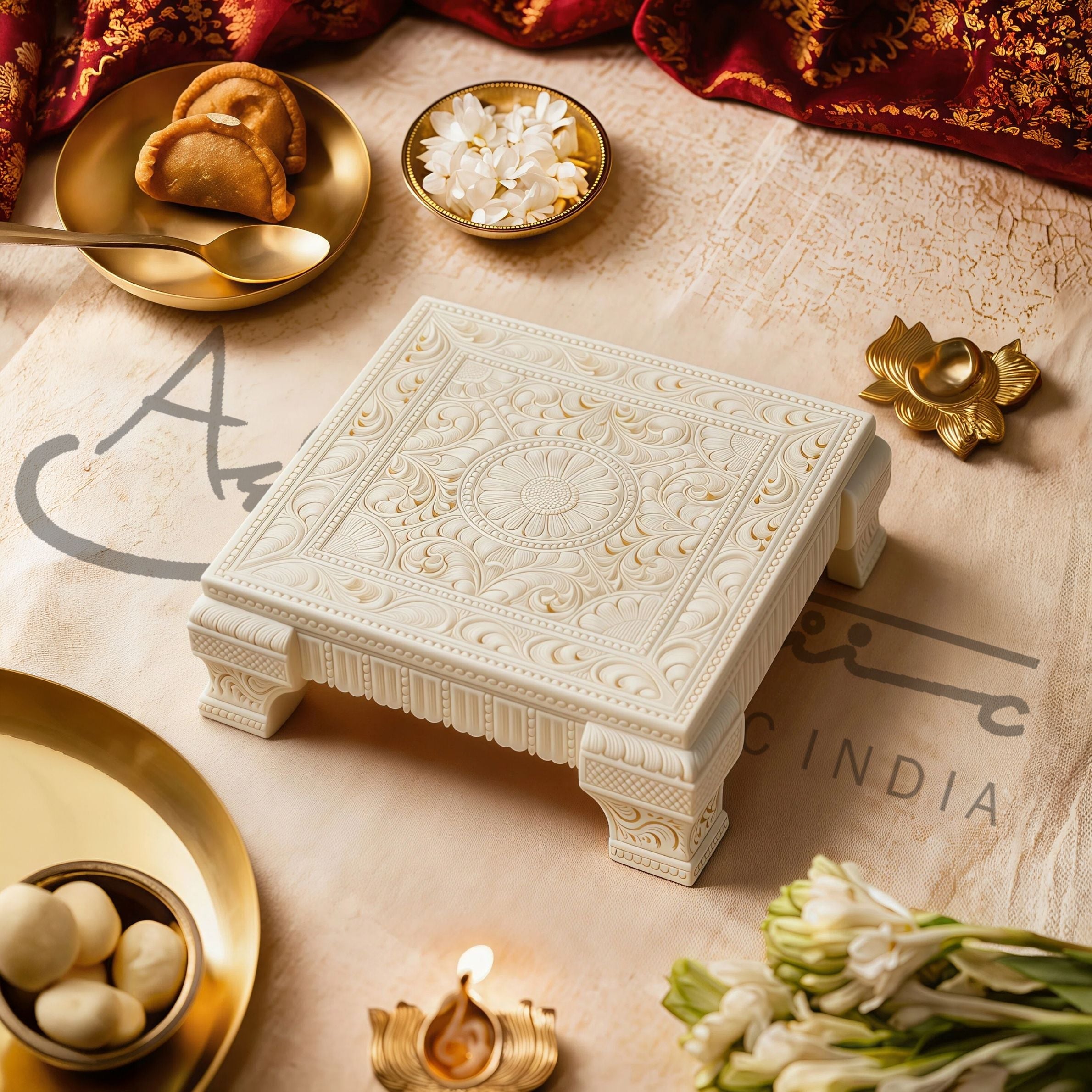 Ivory Look Alike Chowki 5 inch