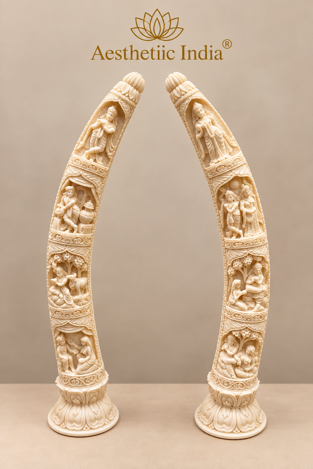 Krishna Leela Tusk Pair – 16 Inches