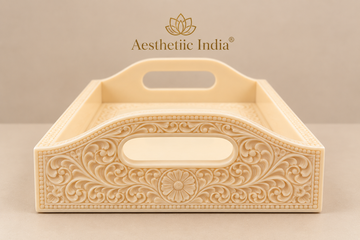 Ivory serving floral tray