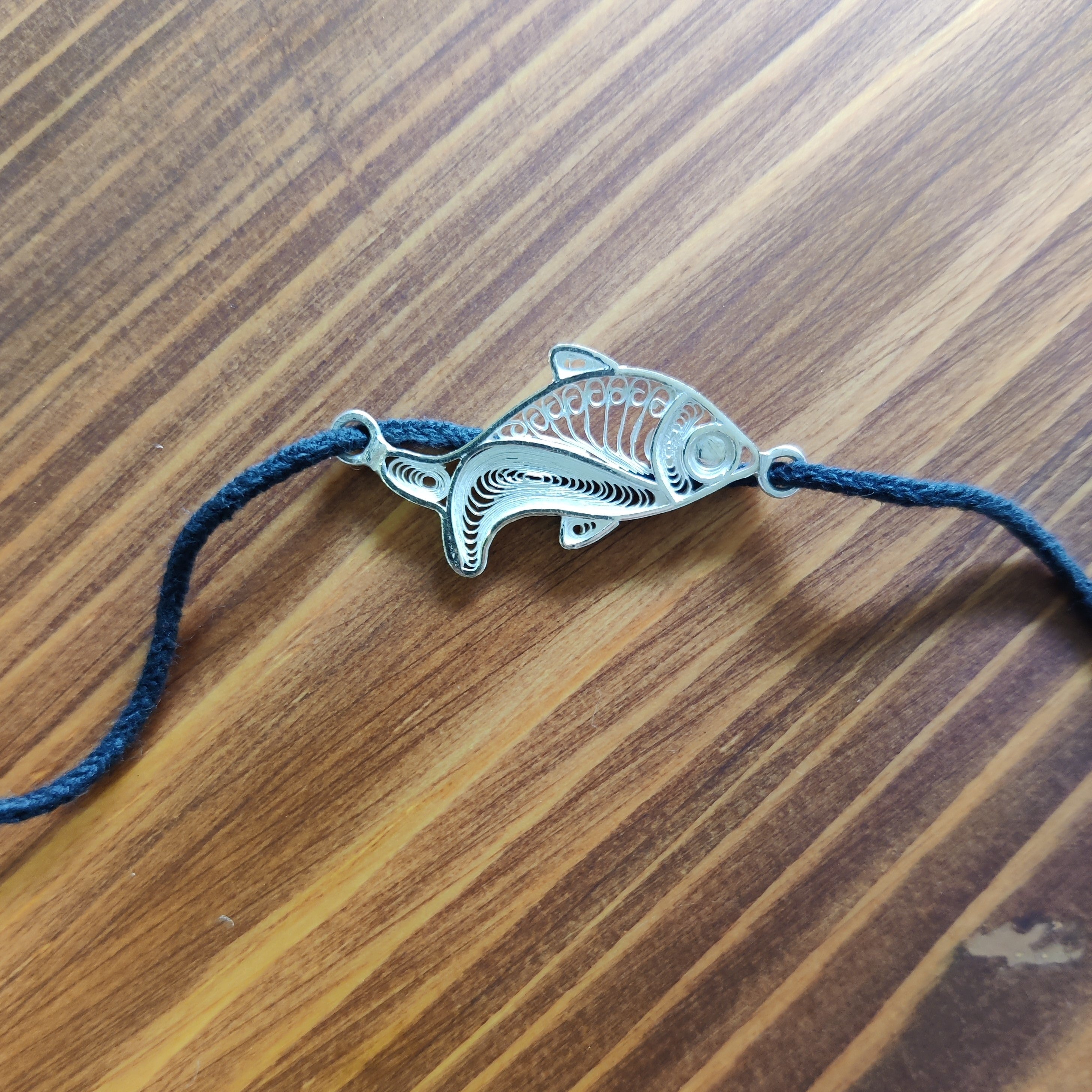 Arowana Silver Black Thread Anklet