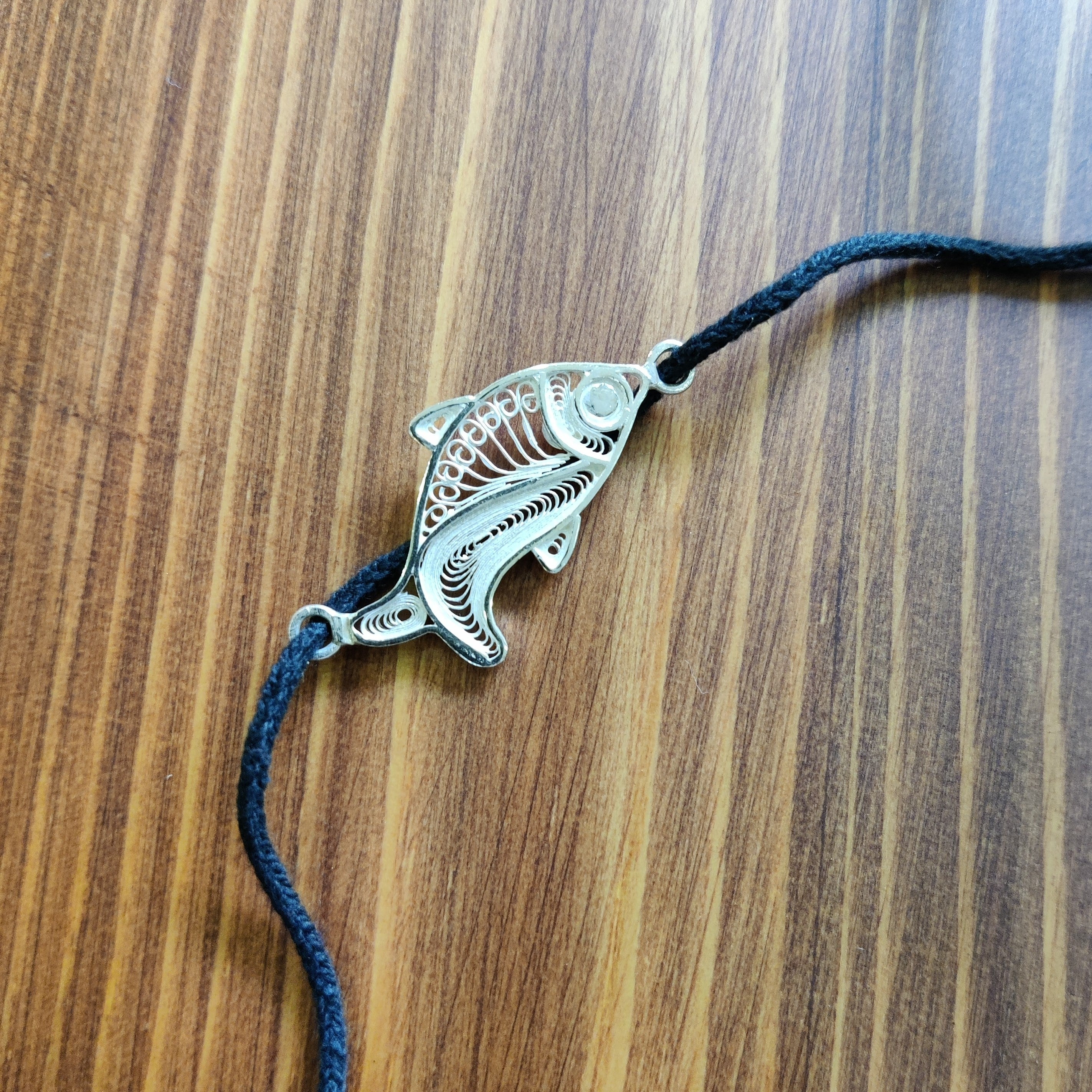 Arowana Silver Black Thread Anklet