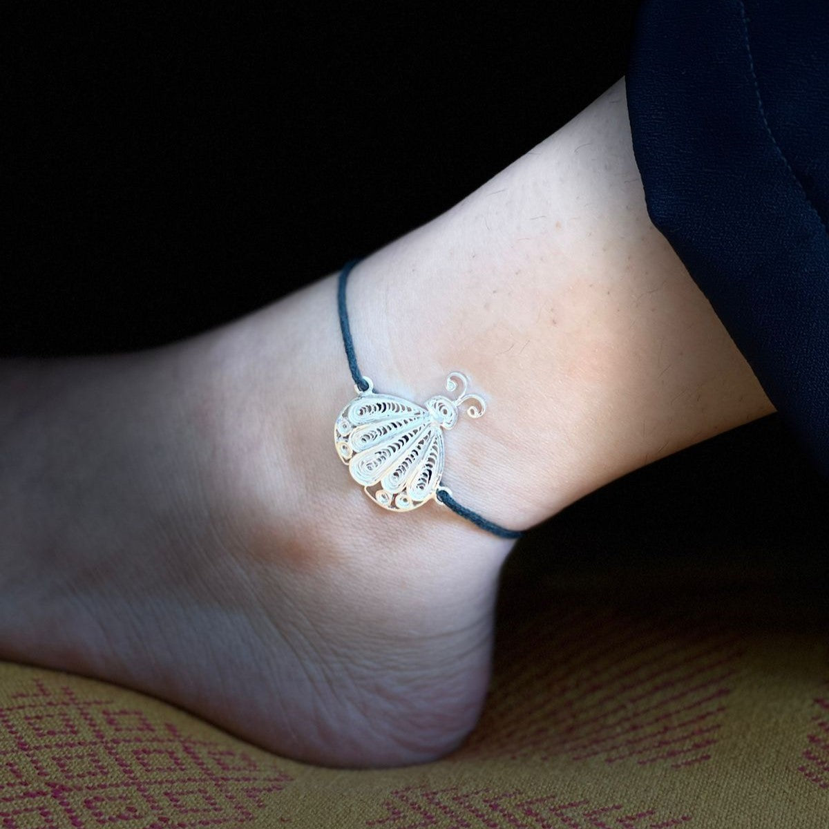 Charlotte Silver Black Thread Anklet