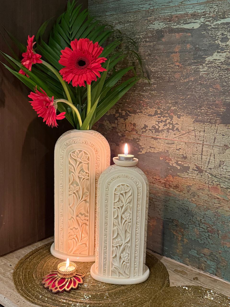 Ivory Look-Alike Dual Harmony Vases 12 inch