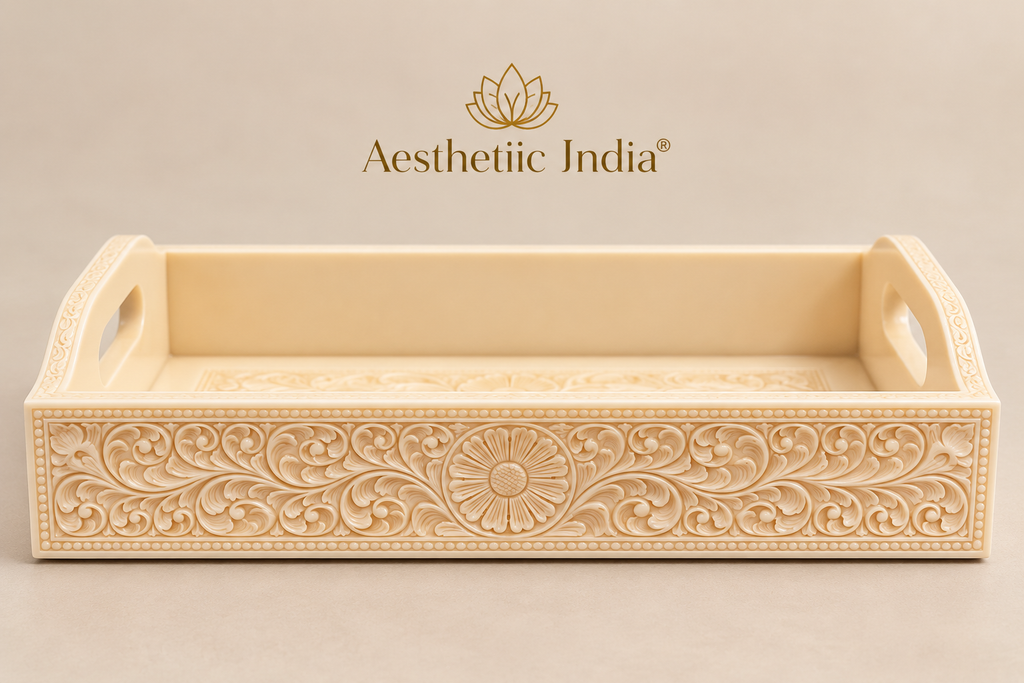 Ivory serving floral tray
