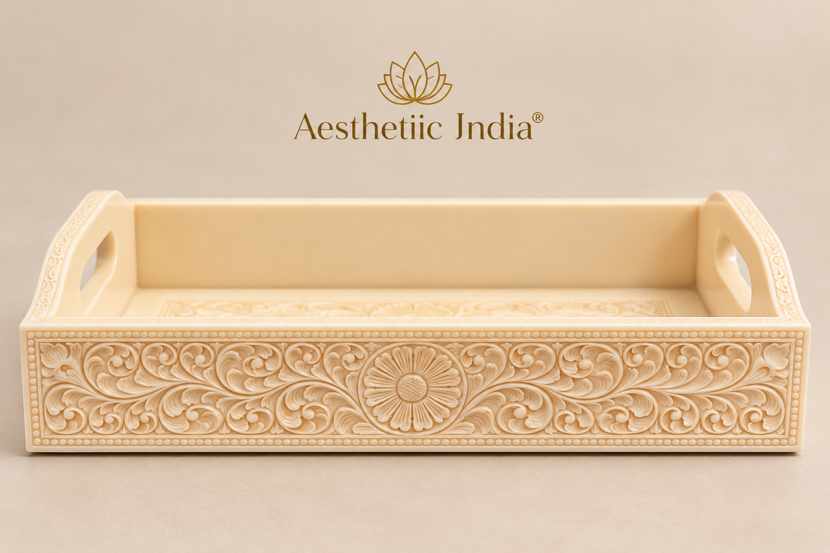Ivory serving floral tray