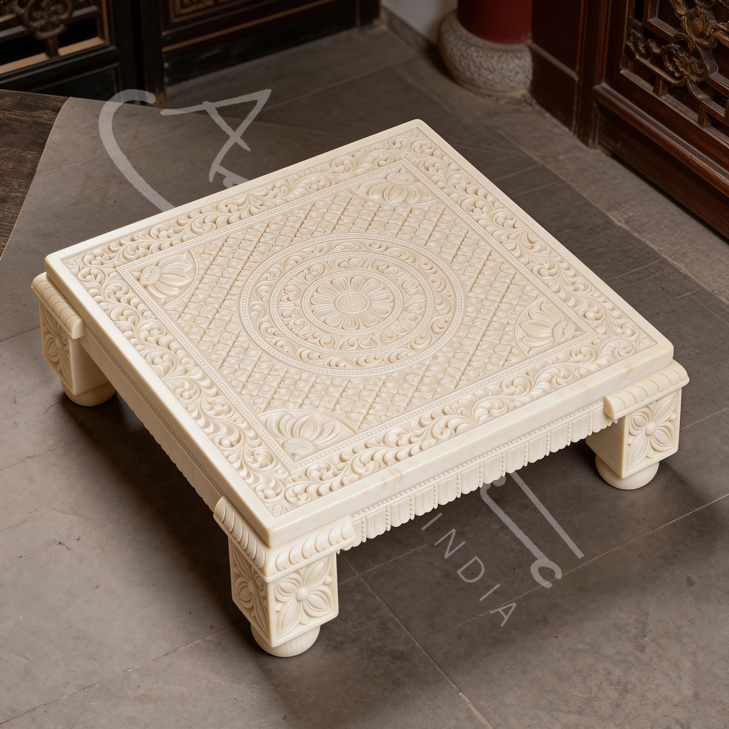 Ivory Look Alike Chowki 12 inch