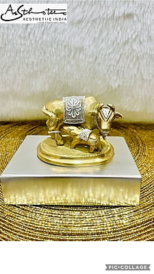 Silver Filigree Kamdenu Cow with Calf Showpiece | Silver Gift Item