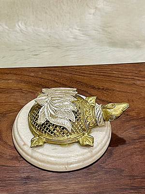 Turtle Showpiece with Silver Filigree Lotus | Silver Item for Gift