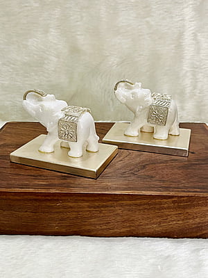 Silver Filigree White Marble Elephant Showpiece