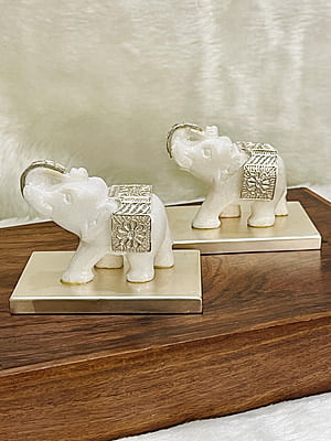 Silver Filigree White Marble Elephant Showpiece