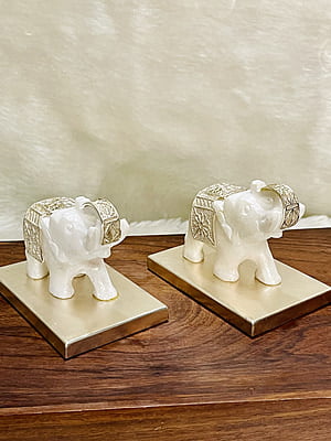 Silver Filigree White Marble Elephant Showpiece