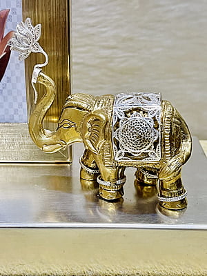 Graceful Elephant and Lotus Silver Filigree Photo Frame