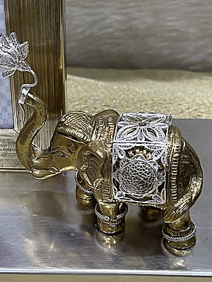 Graceful Elephant and Lotus Silver Filigree Photo Frame